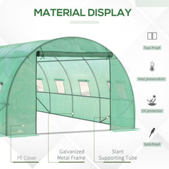 Outsunny Walk-in Polytunnel Greenhouse, Outdoor Garden Tunnel Greenhouse Tent with Zipped Roll-Up Door and 8 Mesh Windows, 6 x 3M