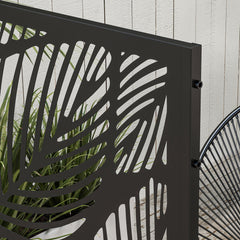 Outsunny Metal Decorative Privacy Screen Outdoor Divider, Black Leaf