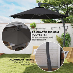 Outsunny 3(m) Garden Cantilever Parasol, Round Overhanging Umbrella with Crank Handle, Cross Base, Aluminium Frame and 360√Ç¬∞ Rotation, Banana Patio Umbrella for Outdoor Sun Shade, Black