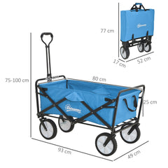 Outsunny 90L Folding Garden Trolley Cart Pull Along Wagon with Telescopic Handle for Beach Camping Festival - Blue