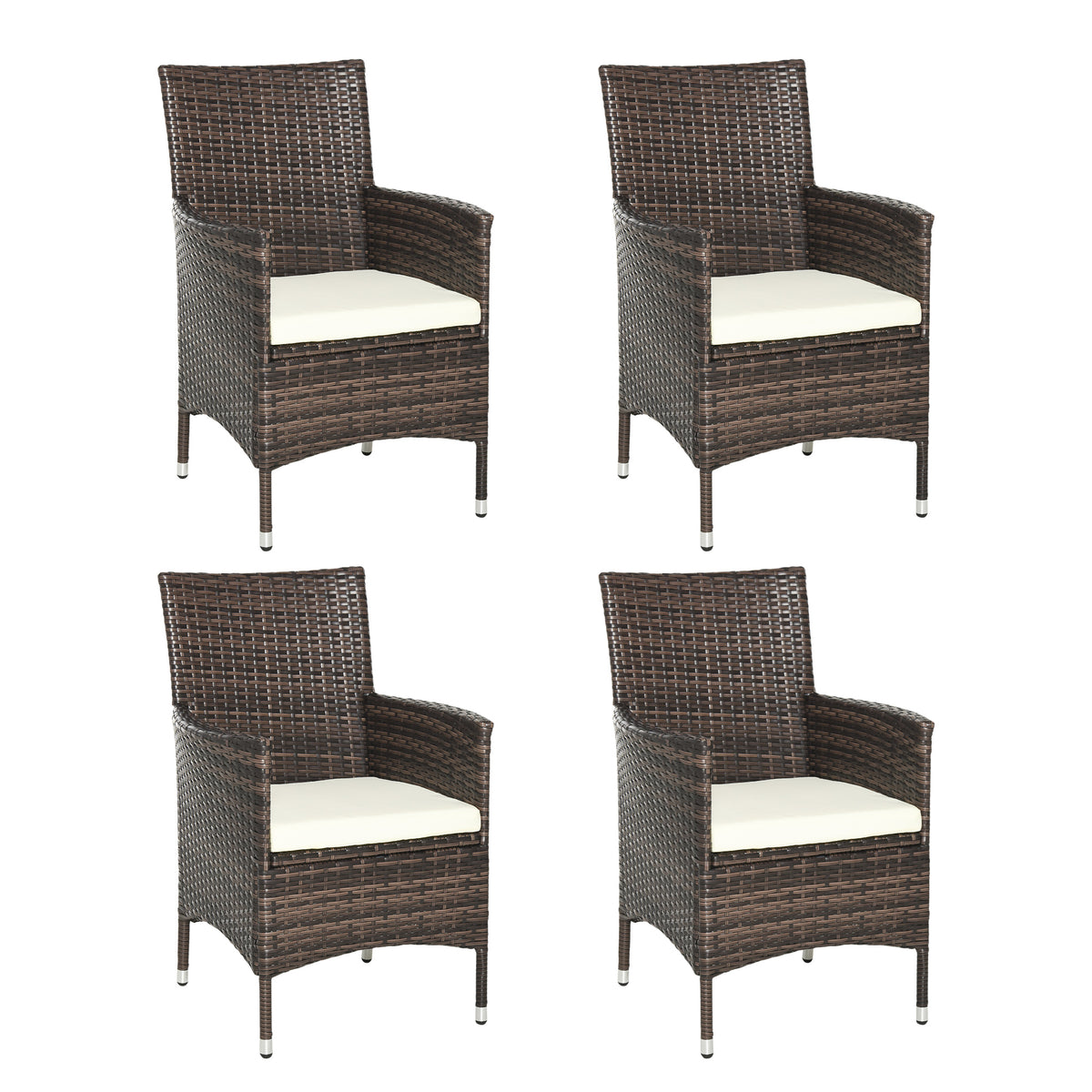 Outsunny 4 PC Rattan Chair Set, Patio Sofa Chairs Set, Cushioned Outdoor Rattan Furniture