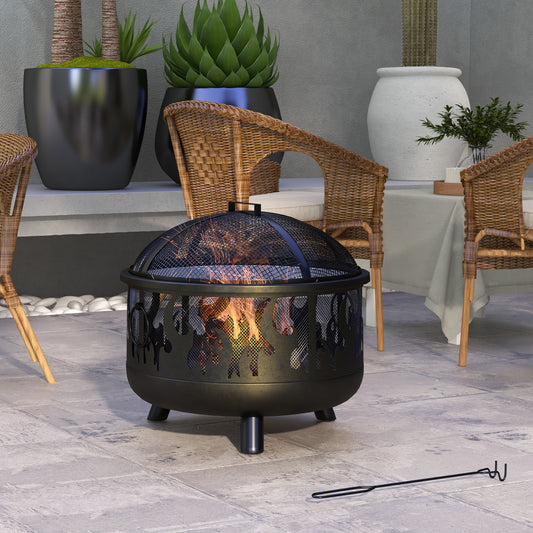 Outsunny Steel Fire Pit BBQ, with Poker - Black