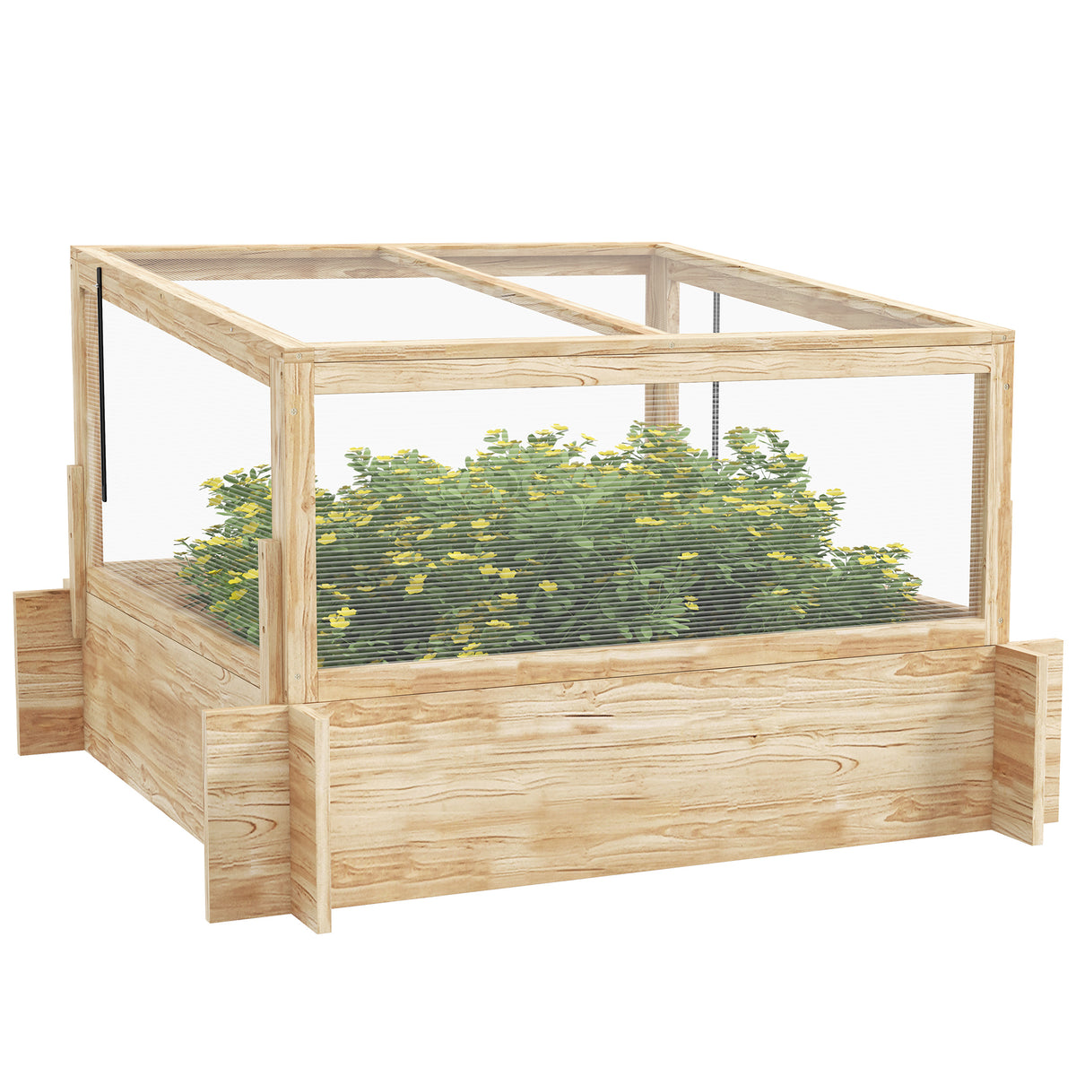 Outsunny 2-In-1 Wooden Greenhouse Planter Box - Natural