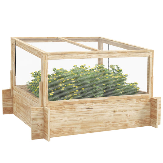 Outsunny 2-In-1 Wooden Greenhouse Planter Box - Natural