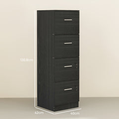 HOMCOM Four-Drawer Lockable Filing Cabinet - Black Wood Effect