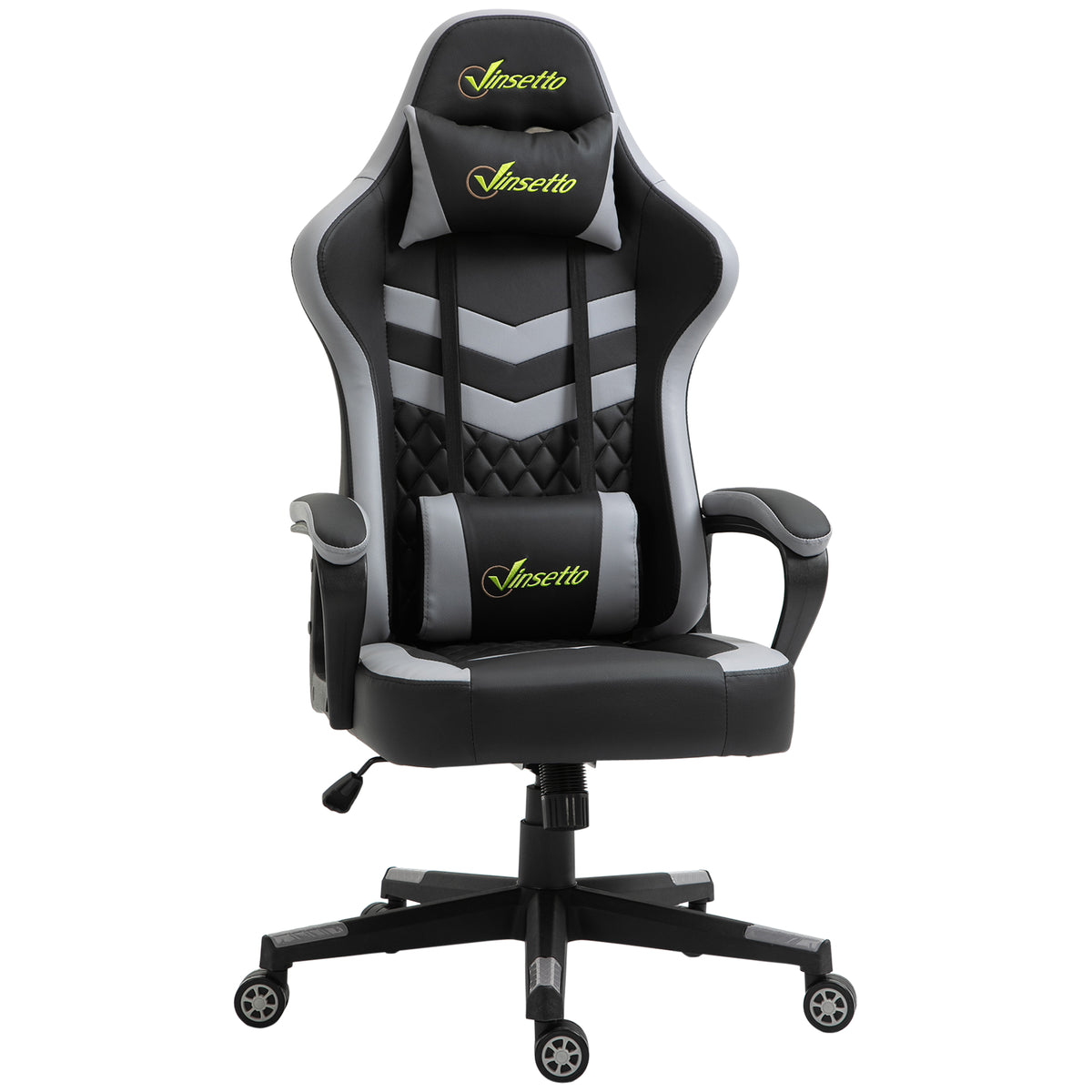 Vinsetto Gaming Chair, Computer Desk Chair with Lumbar Support, Faux Leather Racing Chair with Headrest and Swivel Wheels for Home Office, Black Grey