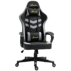 Vinsetto Gaming Chair, Computer Desk Chair with Lumbar Support, Faux Leather Racing Chair with Headrest and Swivel Wheels for Home Office, Black Grey