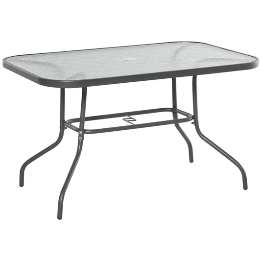 Outsunny Garden Dining Table Glass Top Metal Frame with Parasol Hole Outdoor Balcony Grey 120L x 80Wcm