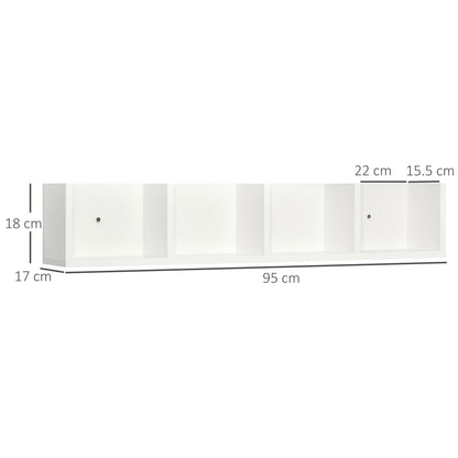 HOMCOM Wall Mount 84 CD / 56 DVD/Blu-ray/ Media Storage Rack 4 Cubes Wooden Shelf Organizer Unit Bookcase Display (White)