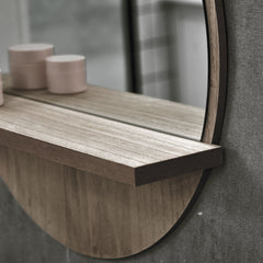 kleankin 45cm Round Home Mirror, with Shelf - Grey Wood-Effect