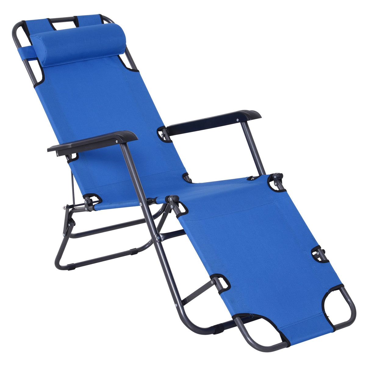 Outsunny 2 in 1 Sun Lounger Folding Reclining Chair Garden Outdoor Camping Adjustable Back with Pillow, Blue