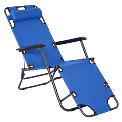 Outsunny 2 in 1 Sun Lounger Folding Reclining Chair Garden Outdoor Camping Adjustable Back with Pillow, Blue