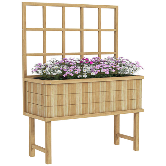 Outsunny 45 x 105cm Wooden Garden Planter, with Trellis - Natural