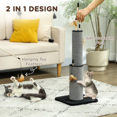 PawHut 78cm 2-in-1 Cat Scratching Post with 3 Toy Feathers, Black