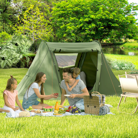 Outsunny 3 Man Camping Tent with Living Area and 2 Bedrooms, 3000mm Waterproof Family Tent with Sewn-in Groundsheet, Portable with Bag for Hiking, Festival, Backpacking, Green