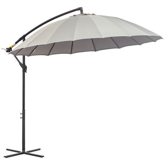 Outsunny 3(m) Cantilever Umbrella 18 Ribs & Vents Adjustable Angle for Patio Light Grey