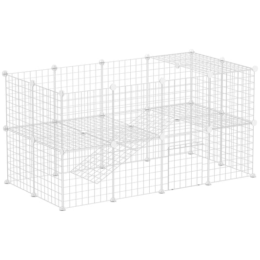 PawHut DIY 36 Panel Pet Playpen Metal Wire Fence for Chinchilla, Hedgehog, Bunny, Indoor, Outdoor Use, White