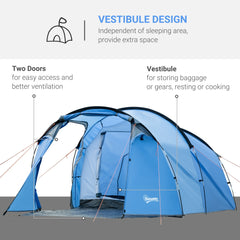 Outsunny 2 Room Tent with Vestibule, Weather-Resistant Camping Tent with Air Vents for Fishing Hiking, Sky Blue