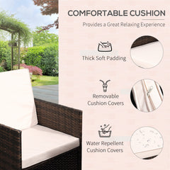 Outsunny 10 Seater Rattan Cube Garden Furniture Set with Parasol Hole, Rattan Dining Set with Cushions, Outdoor Dining Table and Chairs with Rectangular Glass Top Table for Patio, Mixed Brown