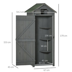 Outsunny Wooden Garden Shed, Utility Outdoor Small Shed with Lockable Double Doors, Shelves and Roof Hatch, Grey