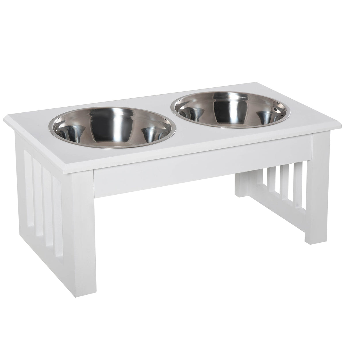 PawHut Raised Dog Feeding Bowls with Stand, Stainless Steel for Extra Small and Small Dog, 44L x 24W x 15H cm - White