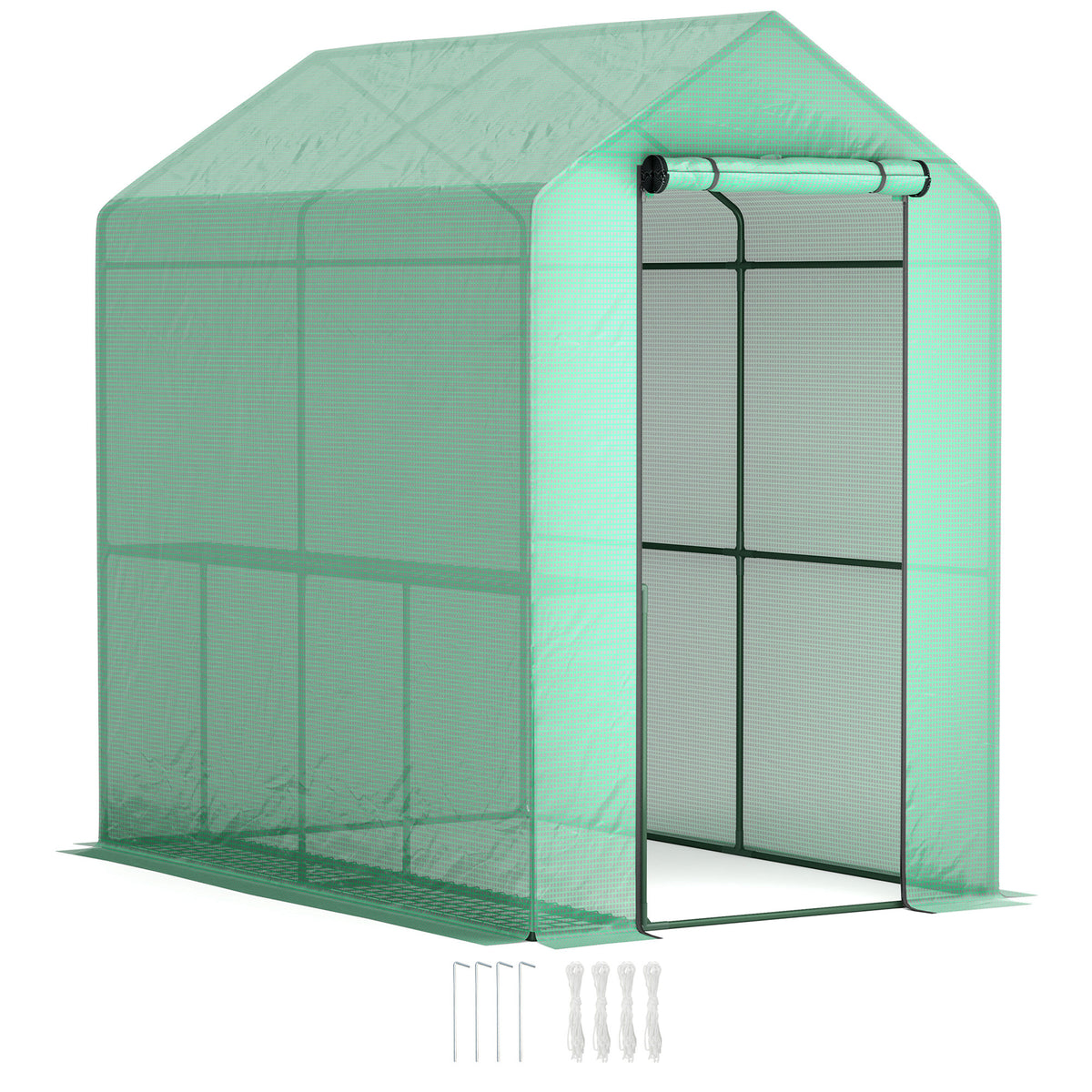 Outsunny 120 x 186cm Walk-In Greenhouse, with Shelves - Green