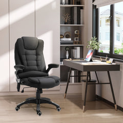 Vinsetto Massage Recliner Chair Heated Office Chair with Six Massage Points Linen-Feel Fabric 360√Ç¬∞ Swivel Wheels Black