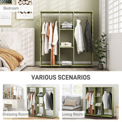 HOMCOM Open Wardrobe Double Mobile Storage Shelves Organizer W/6 Wheels-Green