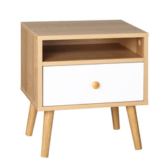 HOMCOM Bedside Table, Bedside Cabinet with Drawer and Shelf, Modern Nightstand, End Table for Living Room, Bedroom, Natural