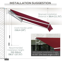 Outsunny 4x2.5m Manual Awning Window Door Sun Weather Shade w/ Handle Red