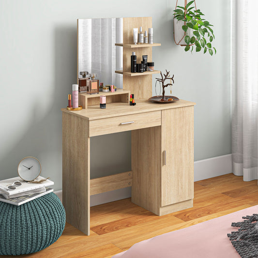 HOMCOM Simple and Modern Dressing Table, with Storage - Maple Wood-effect