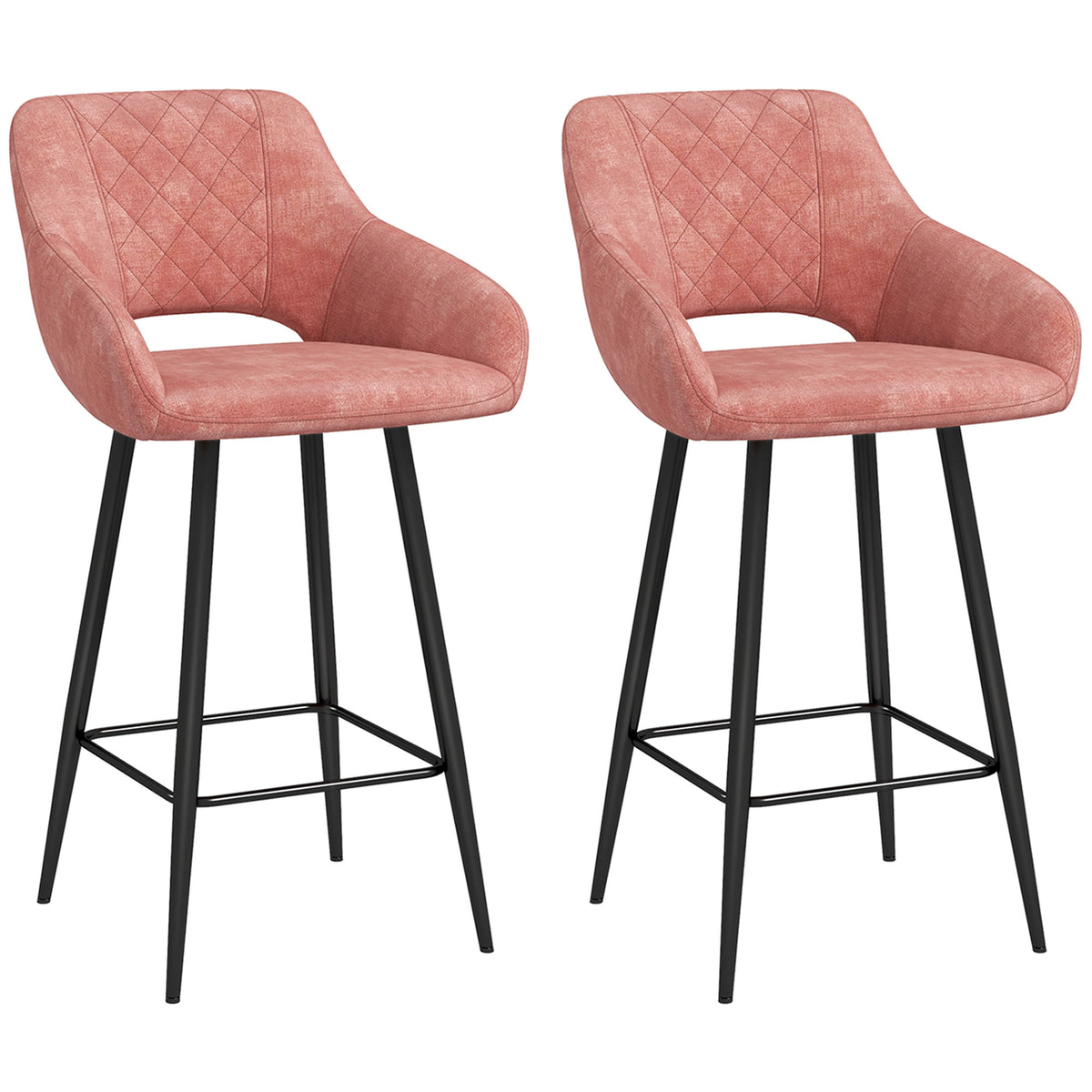 HOMCOM Set of Two Velvet-Feel Bar Stools - Pink