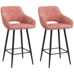 HOMCOM Set of Two Velvet-Feel Bar Stools - Pink