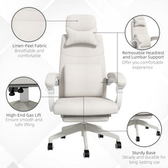 Vinsetto Linen-Look Office Chair, with 160√Ç¬∞ Reclining Back and Footrest - White