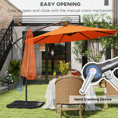 Outsunny 3m Overhanging Parasol, with Base, Weights and Cover - Orange