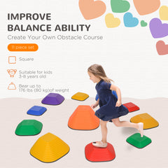 AIYAPLAY Balance Stepping Stones for Kids, 11-Piece Non-Slip Stackable River Stones, Obstacle Courses for Balance and Motor Skill