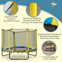 HOMCOM 4.6FT Kids Trampoline, with Safety Net, for Kids 3-10 Years - Yellow