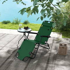 Outsunny 2 in 1 Sun Lounger Folding Reclining Chair Garden Outdoor Camping Adjustable Back with Pillow, Green