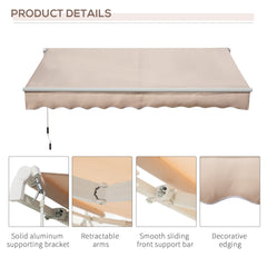 Outsunny Awning Canopy Manual Retractable Porch Sun Shade Shelter 3 x 2m Beige