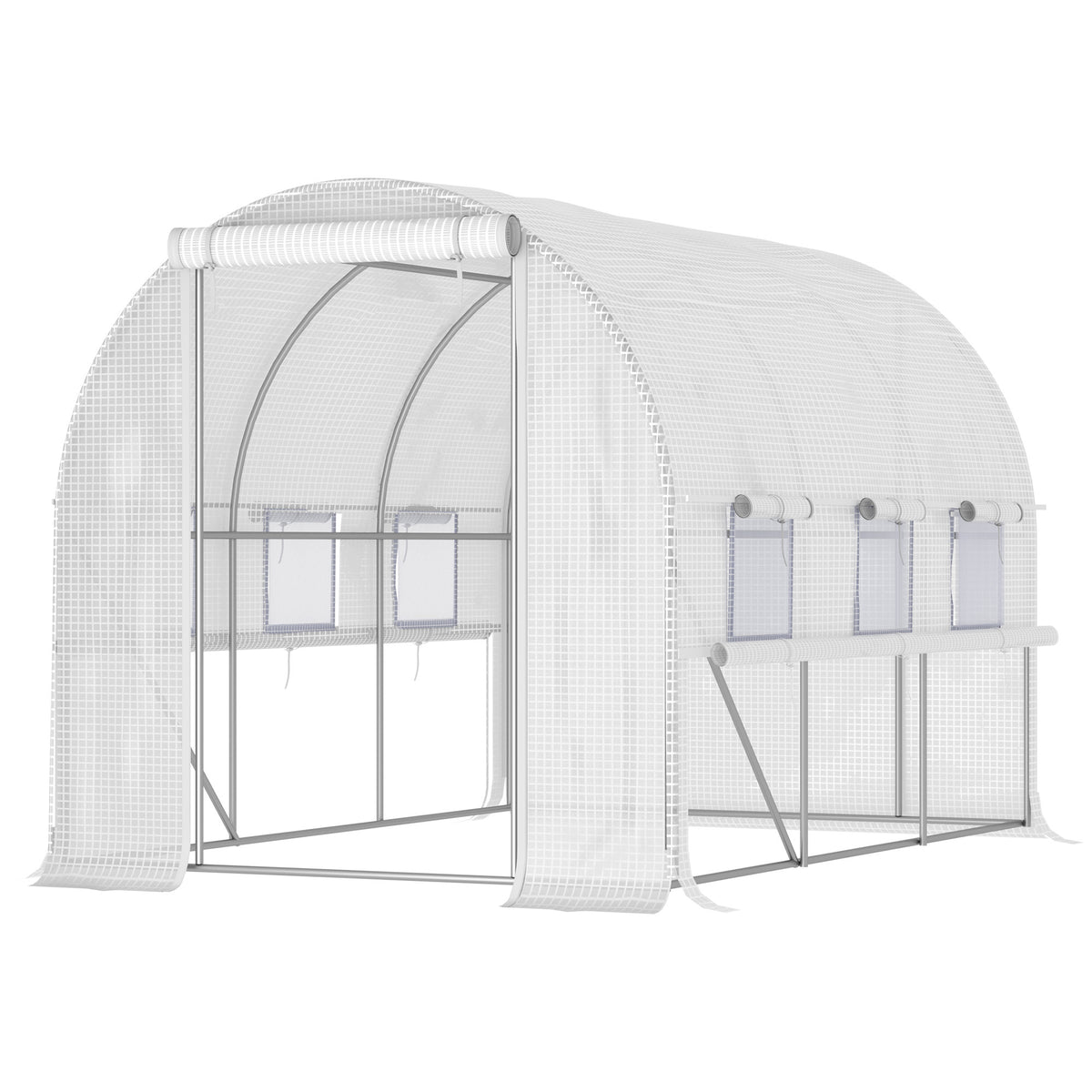 Outsunny Walk-in Polytunnel Greenhouse Green House with Roll-up Sidewalls, UV-resistant PE Cover, 3 x 2 x 2m, White