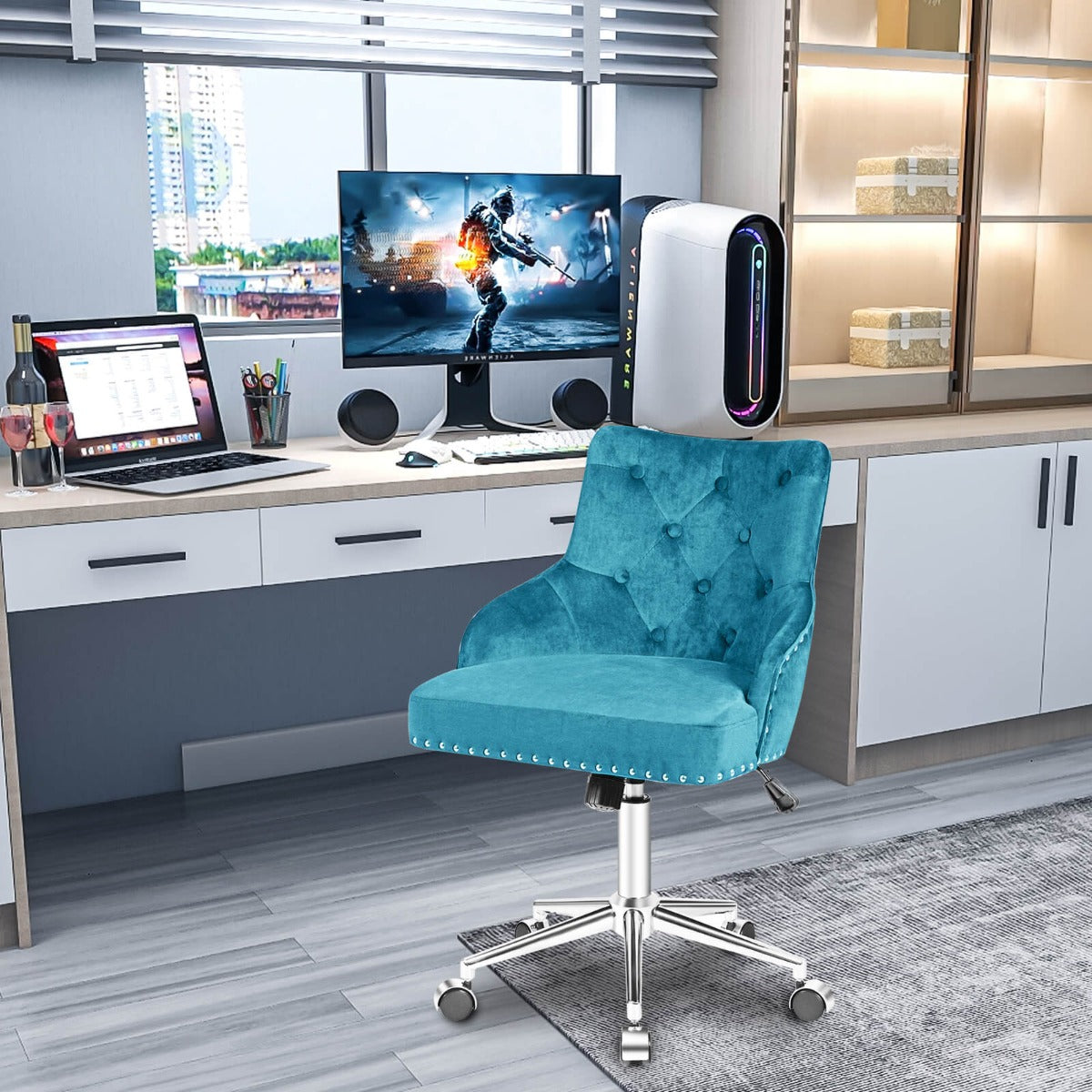 Adjustable 360° Swivel Accent Armchair-Turquoise