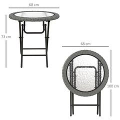 طاولة حديقة مستديرة قابلة للطي من الزجاج المقوى من Outsunny مع حواف من الخيزران الرمادي