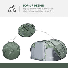 Outsunny 4-5 Person Pop-up Camping Tent Family Tent w/ 2 Mesh Windows & PVC Windows Portable Carry Bag for Outdoor Trip, Dark Green