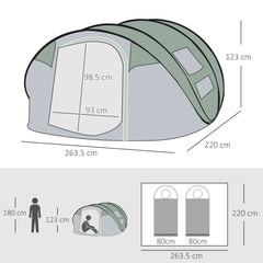 Outsunny 4-5 Person Pop-up Camping Tent Family Tent w/ 2 Mesh Windows & PVC Windows Portable Carry Bag for Outdoor Trip, Dark Green