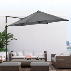 Outsunny 2.5M Garden Cantilever Parasol, Offset Roma Patio Umbrella Hanging Sun Shade Canopy Shelter with 360√Ç¬∞ Rotation and Cross Base, Dark Grey