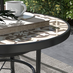 Outsunny â60 Garden Table, with Glass Printed Tabletop - Brown