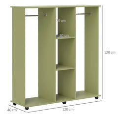 HOMCOM Open Wardrobe Double Mobile Storage Shelves Organizer W/6 Wheels-Green