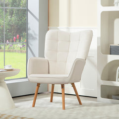 HOMCOM Modern Accent Chair, Upholstered Tufted Wingback Armchair with Seat Padding, Leisure Lounge Bedroom Chair with Wood Legs, Cream White