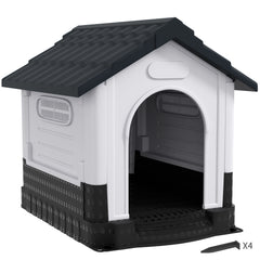 PawHut Plastic Dog Kennel with Windows, for Garden Patio, Medium and Large Dogs, 101 x 88 x 99cm - Grey