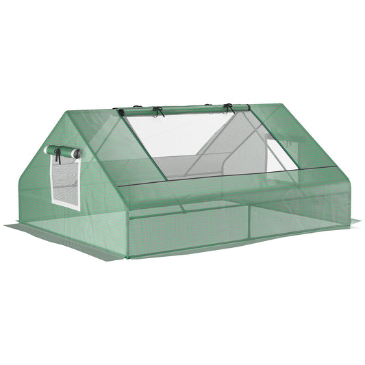 Outsunny Mini Greenhouse, Portable Garden Small Greenhouse with Zipped Windows and Door, 180 x 140 x 80cm, Dark Green